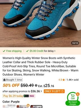 Women’s Winter Trail Boots - Teal Blue Waterproof Hiking Shoes